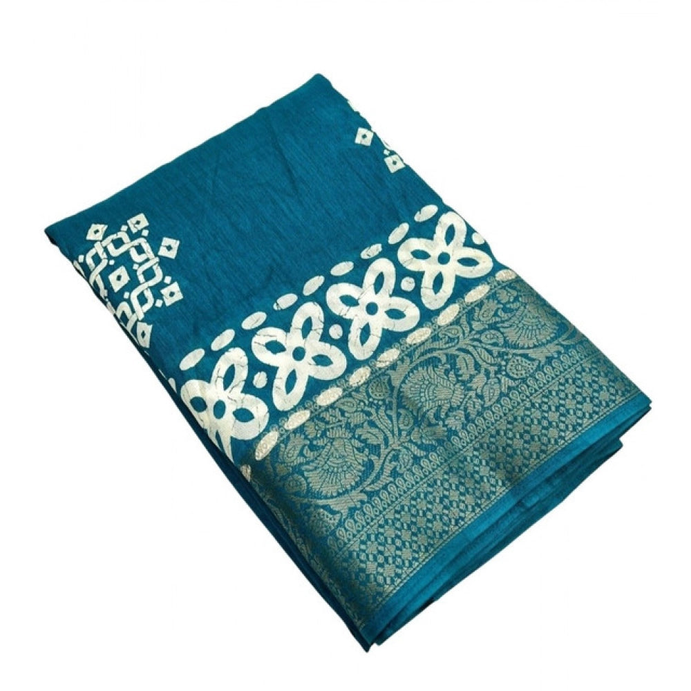 Women's Cotton Silk Printed Saree With Unstitched Blouse 5.5Mtr (Rama)