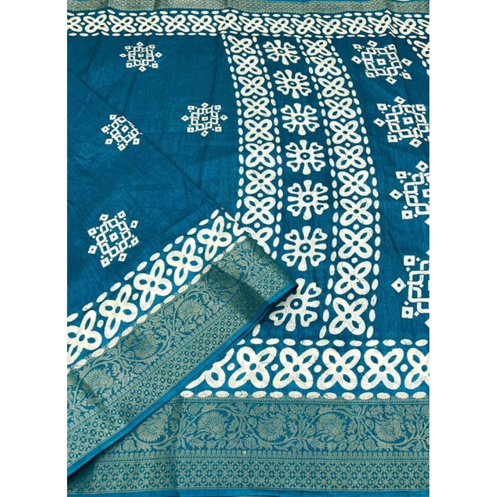 Women's Cotton Silk Printed Saree With Unstitched Blouse 5.5Mtr (Rama)