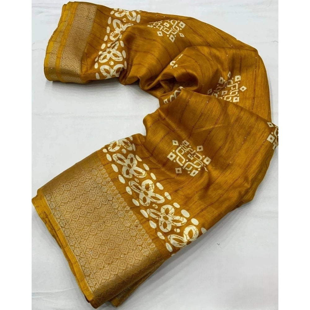 Women's Cotton Silk Printed Saree With Unstitched Blouse 5.5Mtr (Yellow)