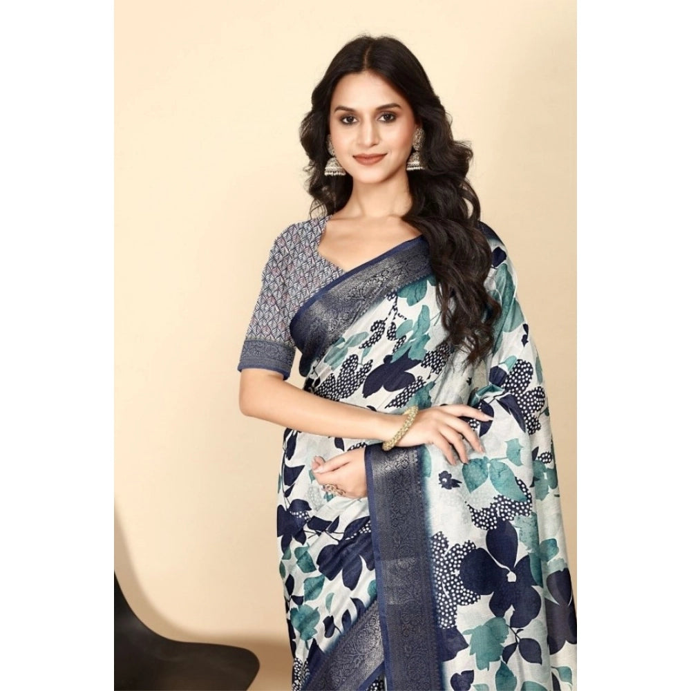 Women's Cotton Silk Floral Printed Saree With Unstitched Blouse 5.5Mtr (Multicolor)
