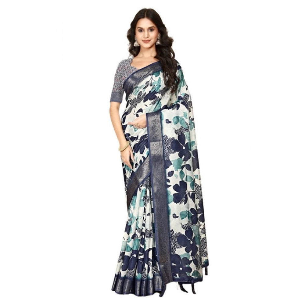 Women's Cotton Silk Floral Printed Saree With Unstitched Blouse 5.5Mtr (Multicolor)