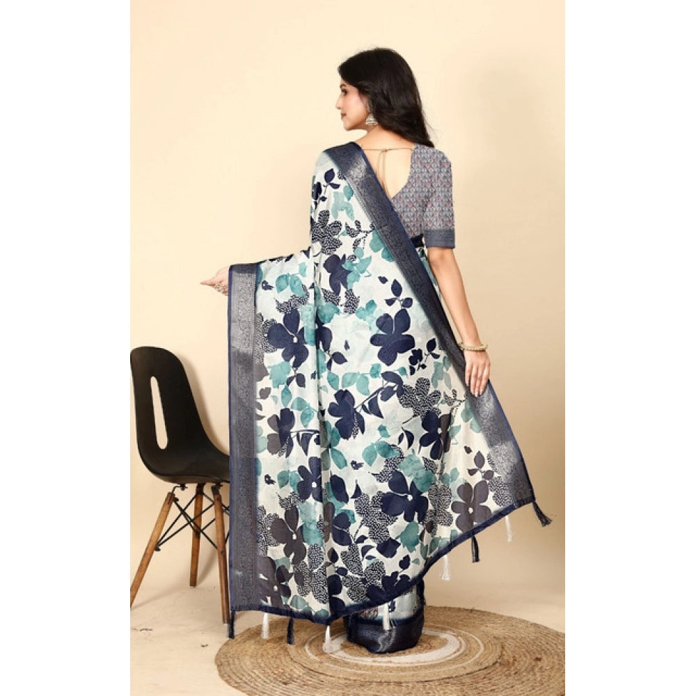 Women's Cotton Silk Floral Printed Saree With Unstitched Blouse 5.5Mtr (Multicolor)