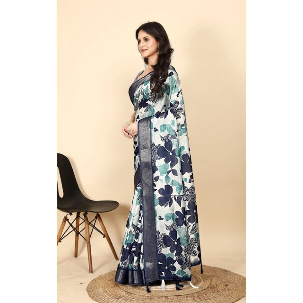 Women's Cotton Silk Floral Printed Saree With Unstitched Blouse 5.5Mtr (Multicolor)