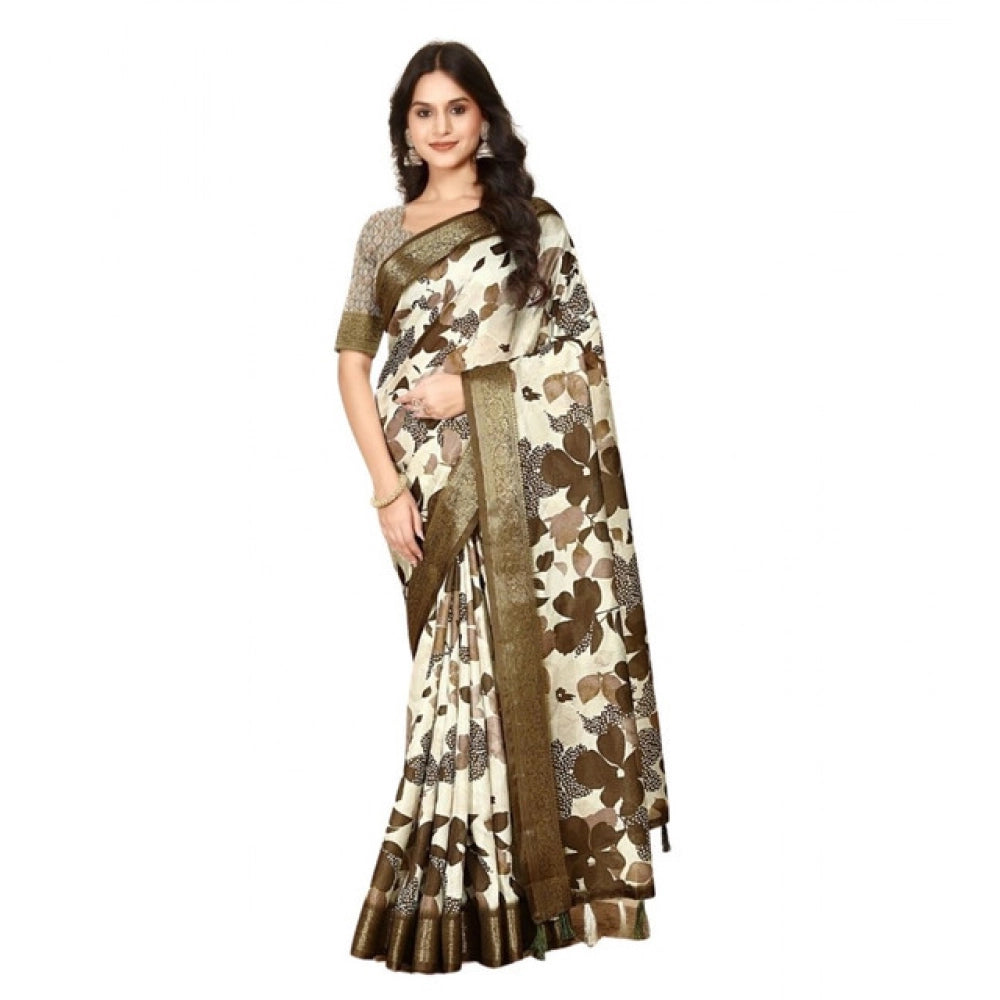 Women's Cotton Silk Floral Printed Saree With Unstitched Blouse 5.5Mtr (Multicolor)