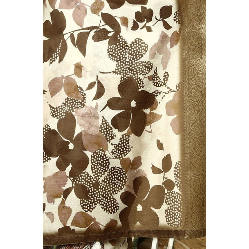 Women's Cotton Silk Floral Printed Saree With Unstitched Blouse 5.5Mtr (Multicolor)