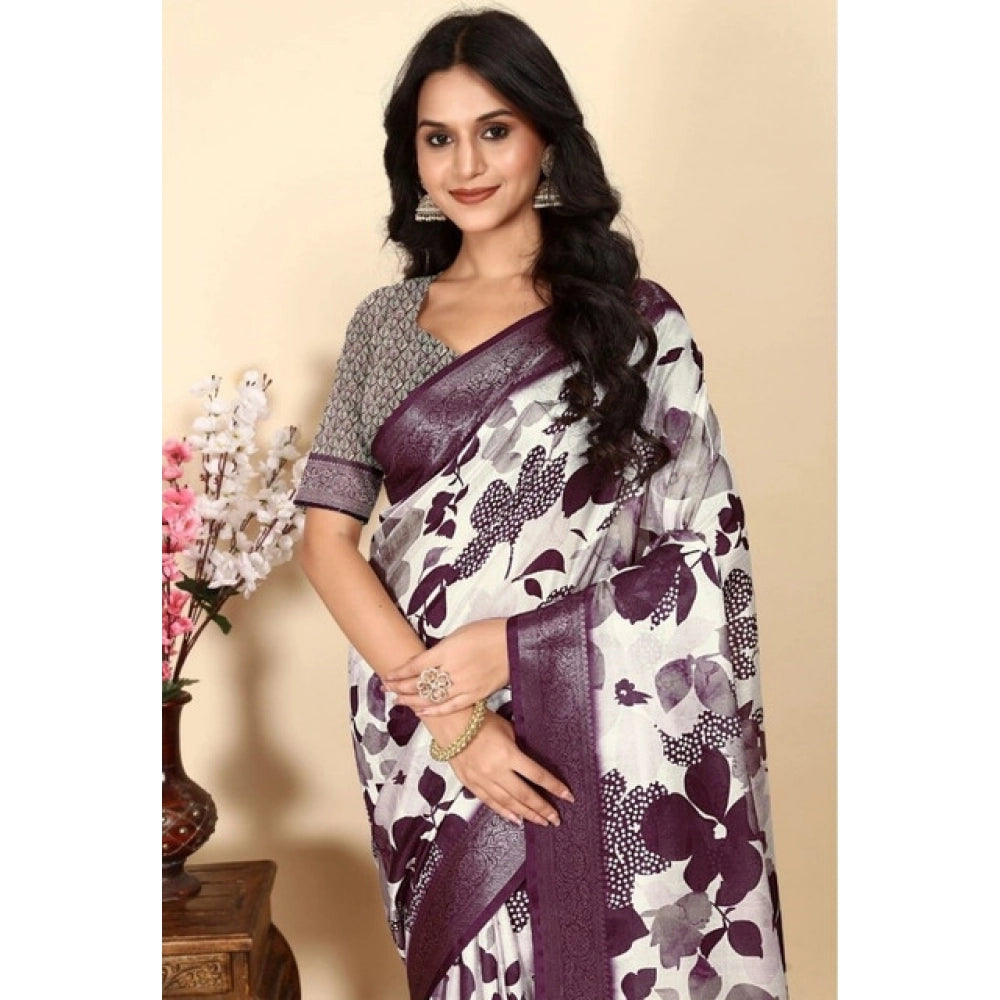 Women's Cotton Silk Floral Printed Saree With Unstitched Blouse 5.5Mtr (Multicolor)