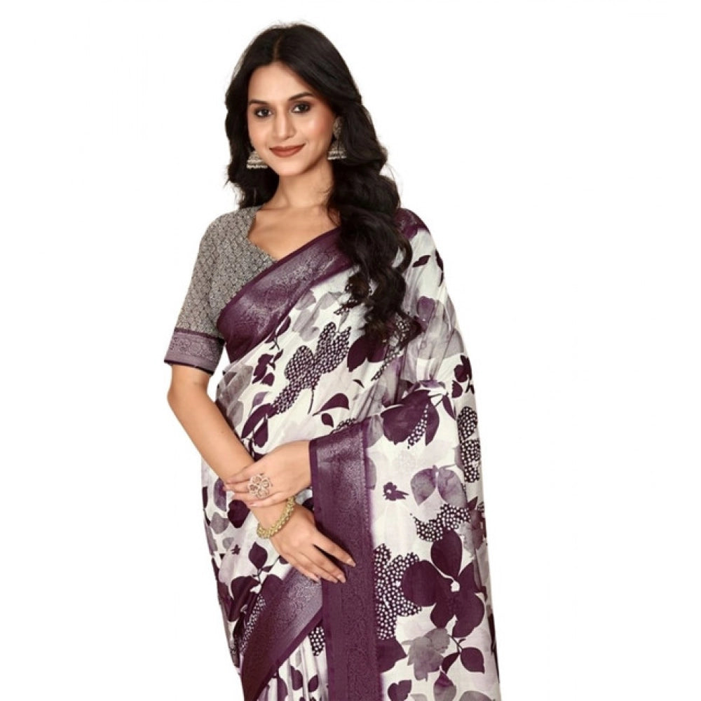 Women's Cotton Silk Floral Printed Saree With Unstitched Blouse 5.5Mtr (Multicolor)