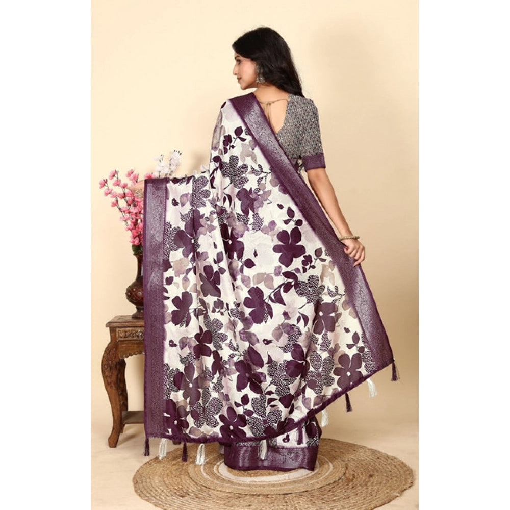 Women's Cotton Silk Floral Printed Saree With Unstitched Blouse 5.5Mtr (Multicolor)