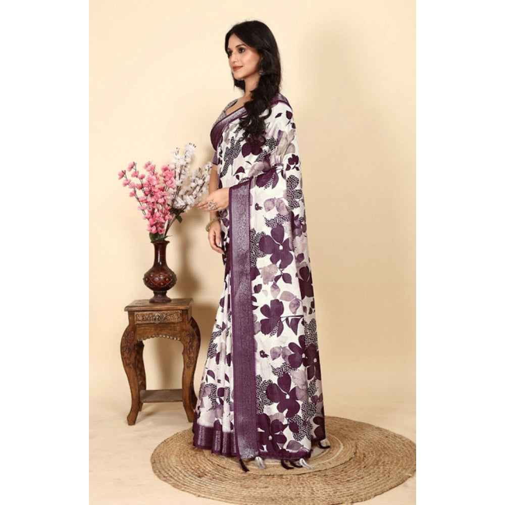 Women's Cotton Silk Floral Printed Saree With Unstitched Blouse 5.5Mtr (Multicolor)