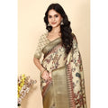Women's Cotton Silk Printed Saree With Unstitched Blouse 5.5Mtr (Cream)
