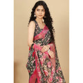 Women's Cotton Silk Floral Printed Saree With Unstitched Blouse 5.5Mtr (Black)