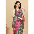 Women's Cotton Silk Floral Printed Saree With Unstitched Blouse 5.5Mtr (Green)