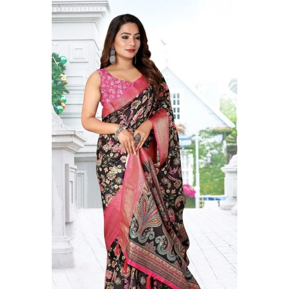 Women's Cotton Silk Floral Printed Saree With Unstitched Blouse 5.5Mtr (Multicolor)