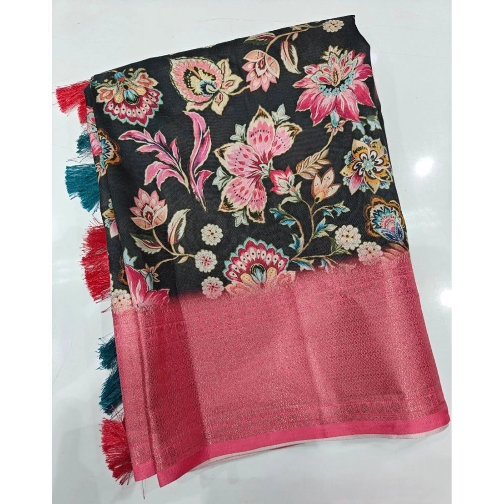 Women's Cotton Silk Floral Printed Saree With Unstitched Blouse 5.5Mtr (Multicolor)