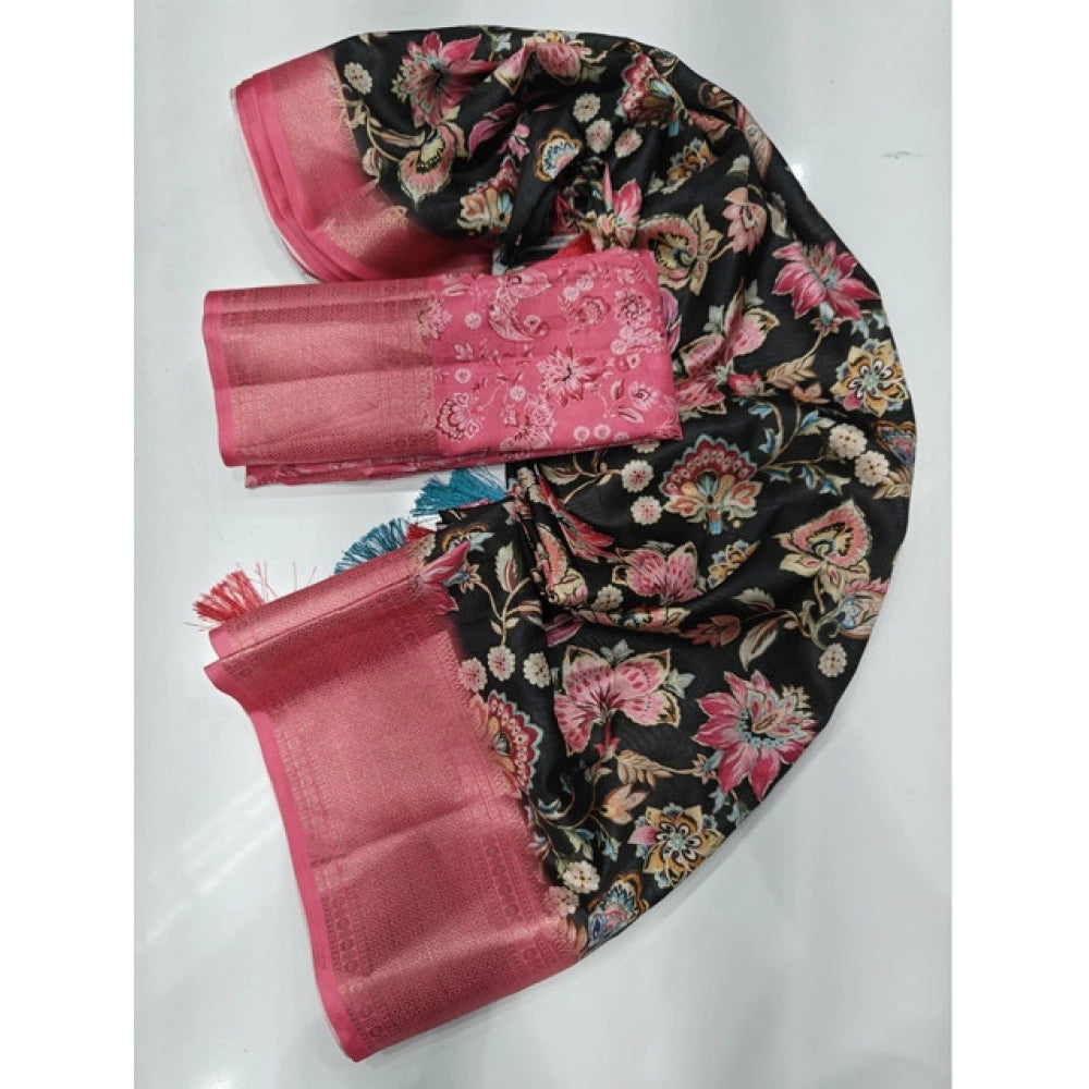 Women's Cotton Silk Floral Printed Saree With Unstitched Blouse 5.5Mtr (Multicolor)