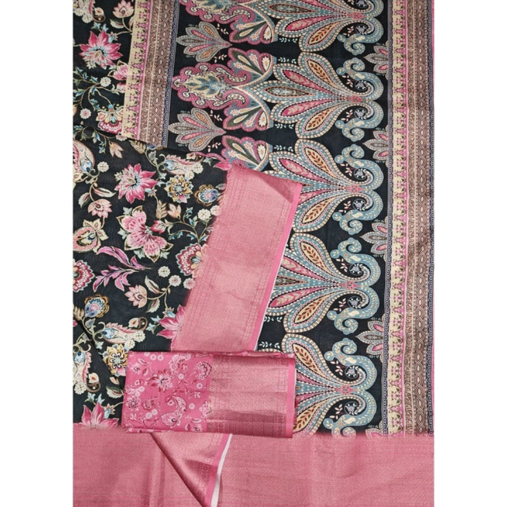 Women's Cotton Silk Floral Printed Saree With Unstitched Blouse 5.5Mtr (Multicolor)