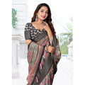Women's Cotton Silk Floral Printed Saree With Unstitched Blouse 5.5Mtr (Grey-Black)