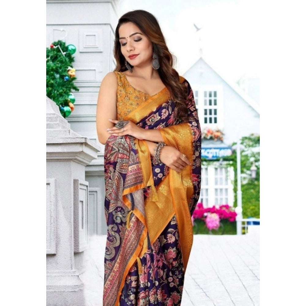 Women's Cotton Silk Floral Printed Saree With Unstitched Blouse 5.5Mtr (Multicolor)