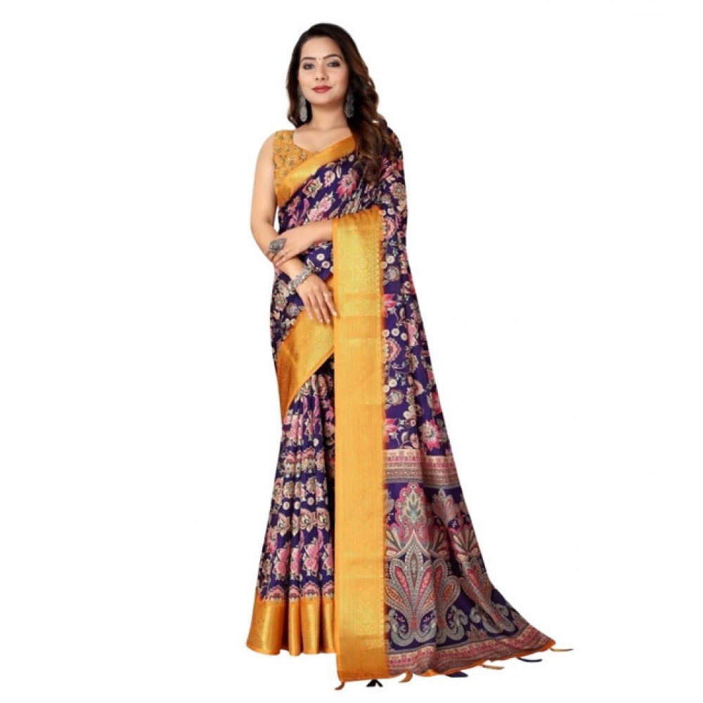 Women's Cotton Silk Floral Printed Saree With Unstitched Blouse 5.5Mtr (Multicolor)