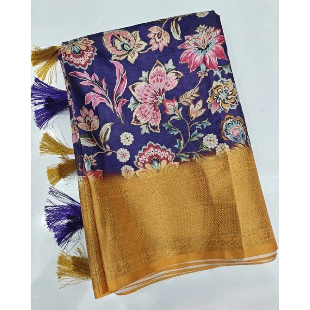 Women's Cotton Silk Floral Printed Saree With Unstitched Blouse 5.5Mtr (Multicolor)