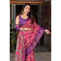 Women's Cotton Silk Floral Printed Saree With Unstitched Blouse 5.5Mtr (Pink-Purple)