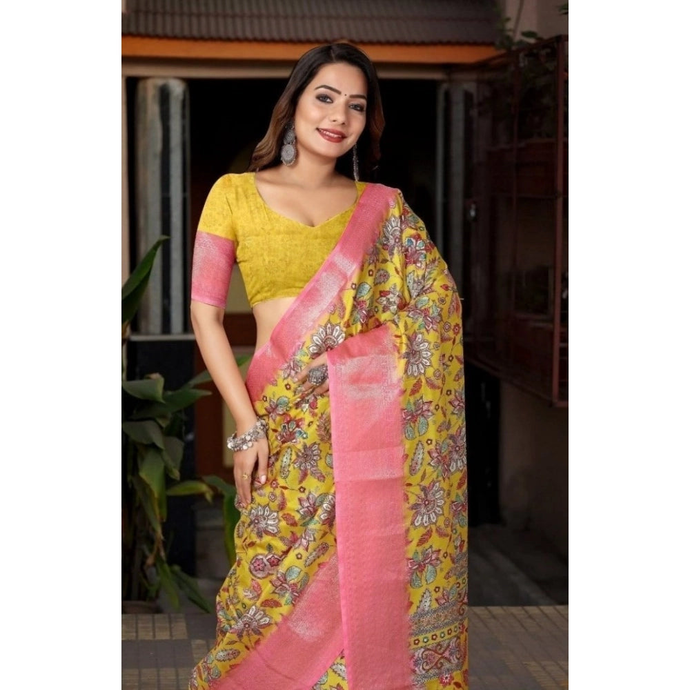 Women's Cotton Silk Floral Printed Saree With Unstitched Blouse 5.5Mtr (Multicolor)