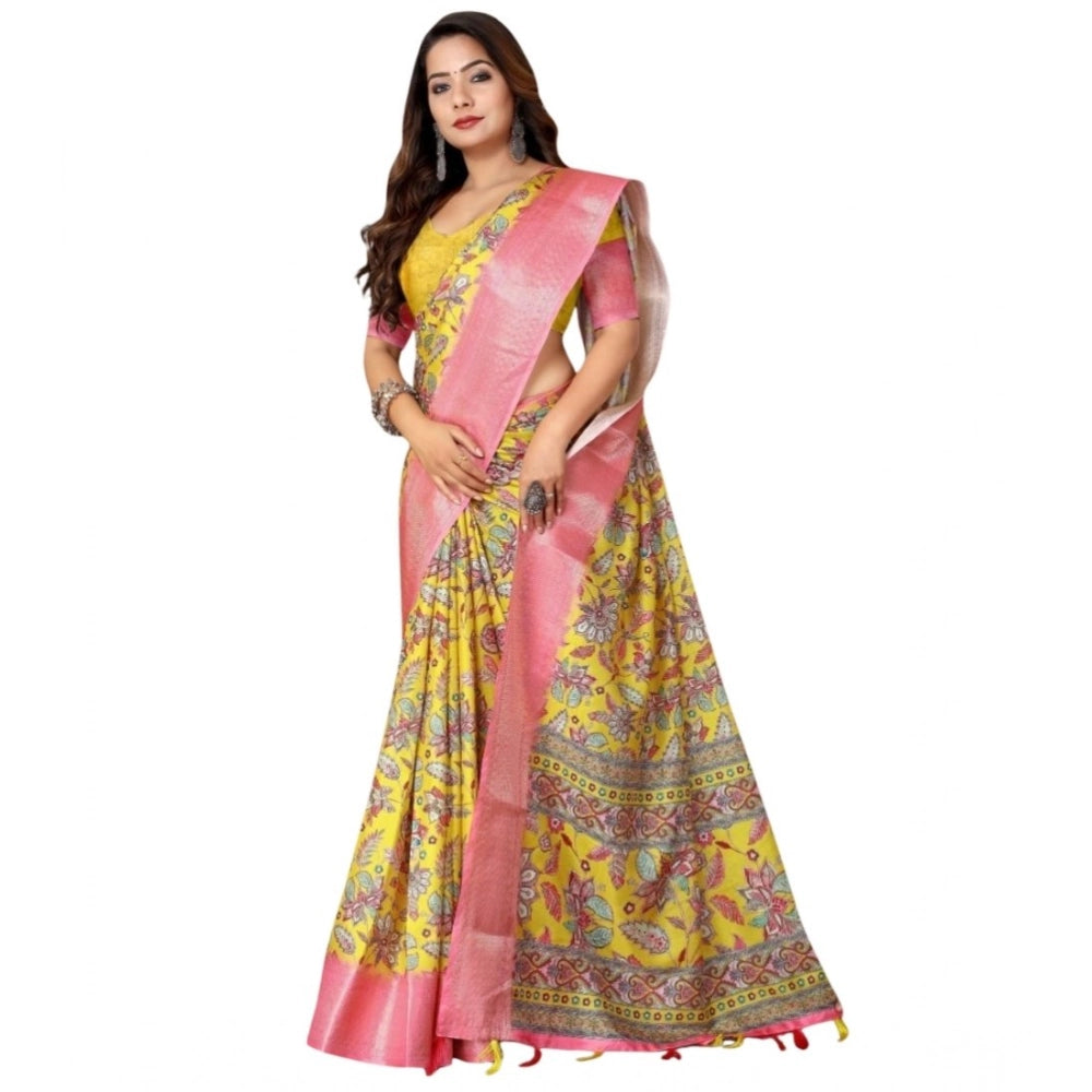 Women's Cotton Silk Floral Printed Saree With Unstitched Blouse 5.5Mtr (Multicolor)