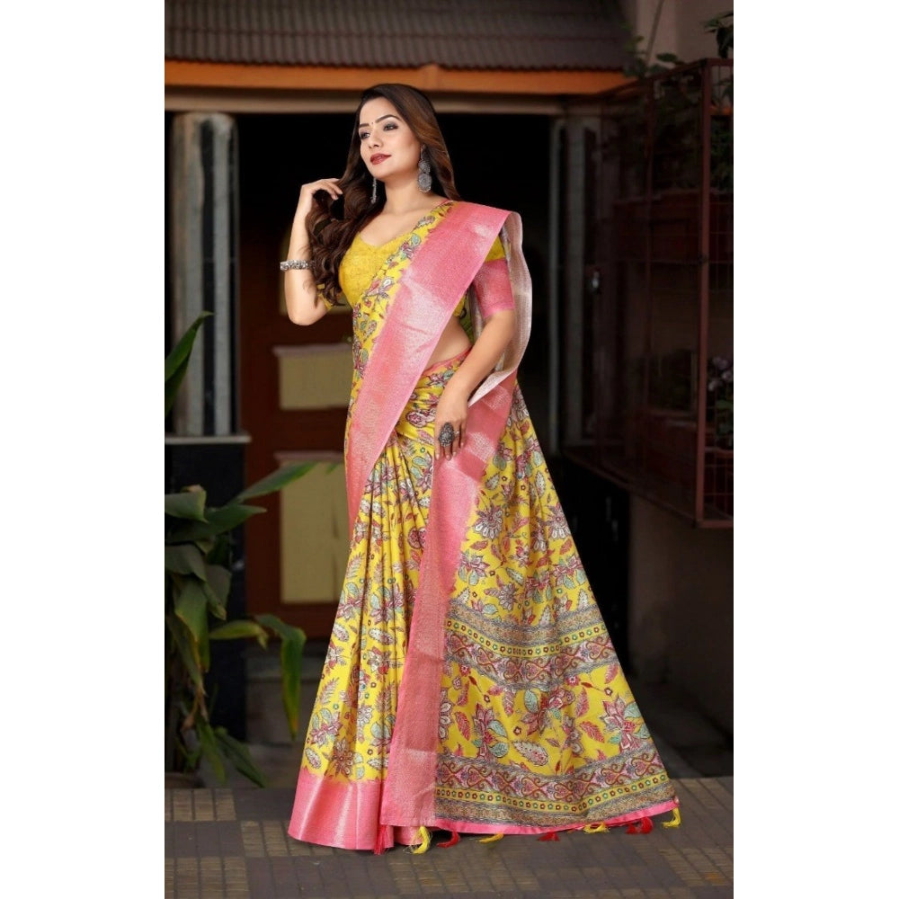 Women's Cotton Silk Floral Printed Saree With Unstitched Blouse 5.5Mtr (Multicolor)