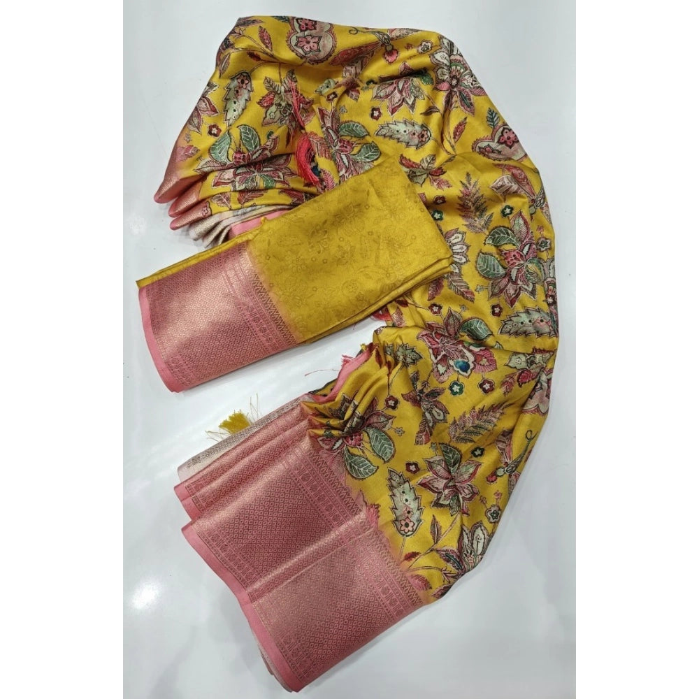 Women's Cotton Silk Floral Printed Saree With Unstitched Blouse 5.5Mtr (Multicolor)