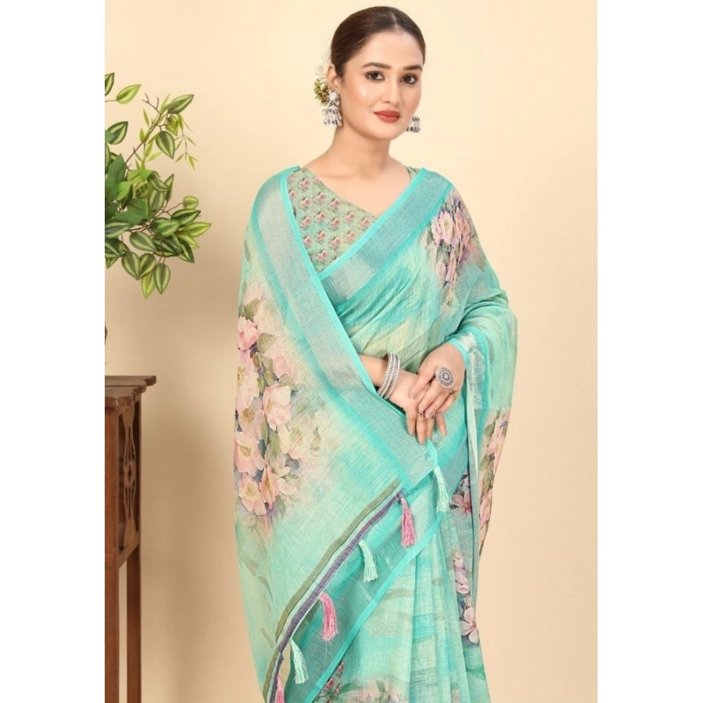 Women's Cotton Silk Floral Printed Saree With Unstitched Blouse 5.5Mtr (Multicolor)