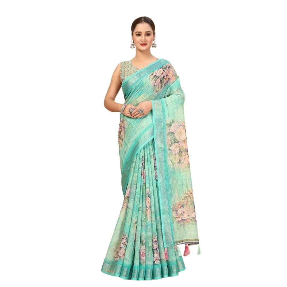 Women's Cotton Silk Floral Printed Saree With Unstitched Blouse 5.5Mtr (Multicolor)