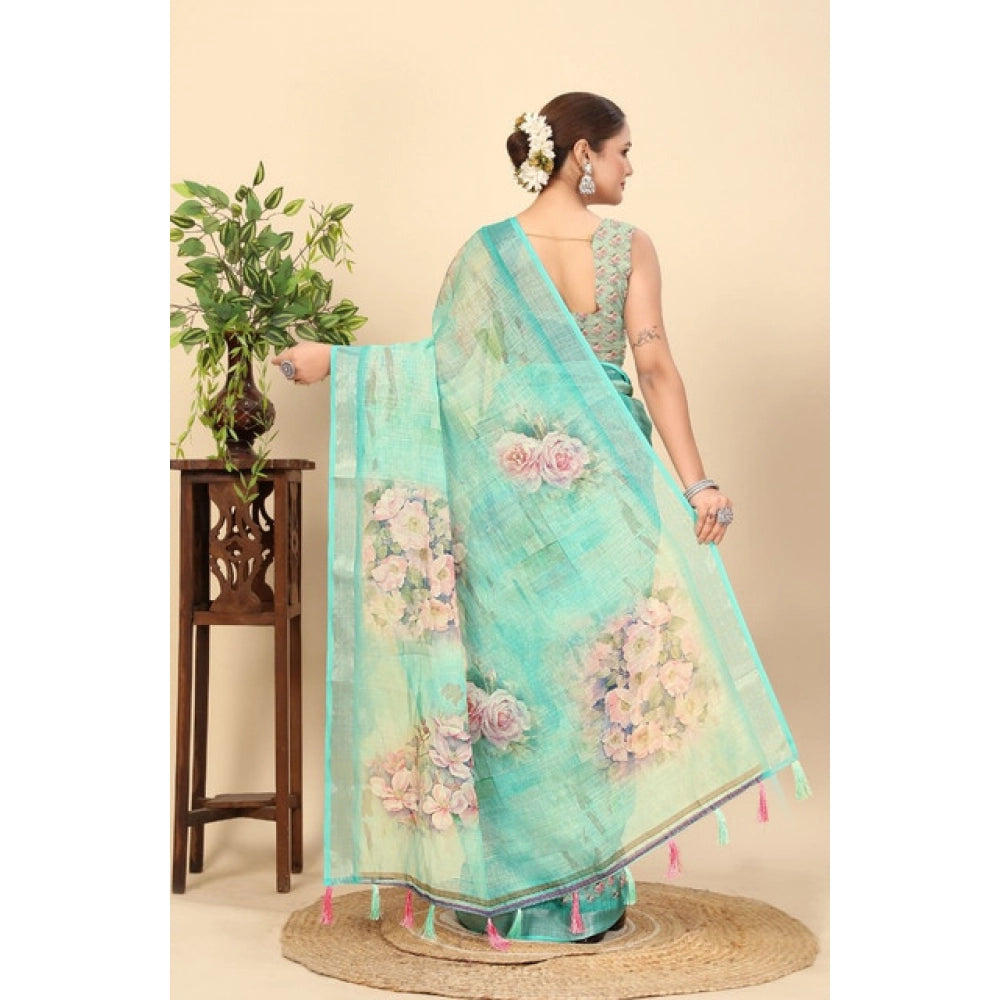 Women's Cotton Silk Floral Printed Saree With Unstitched Blouse 5.5Mtr (Multicolor)