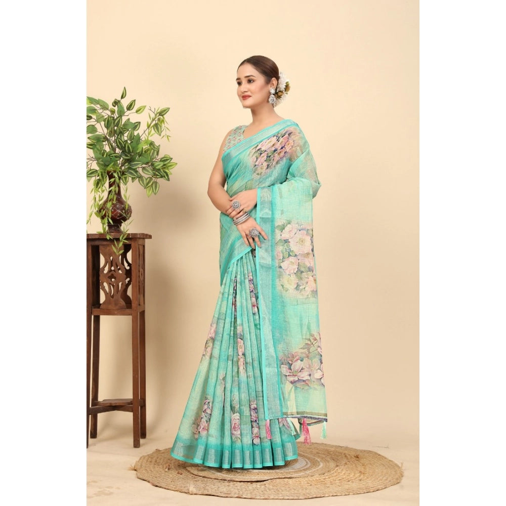 Women's Cotton Silk Floral Printed Saree With Unstitched Blouse 5.5Mtr (Multicolor)