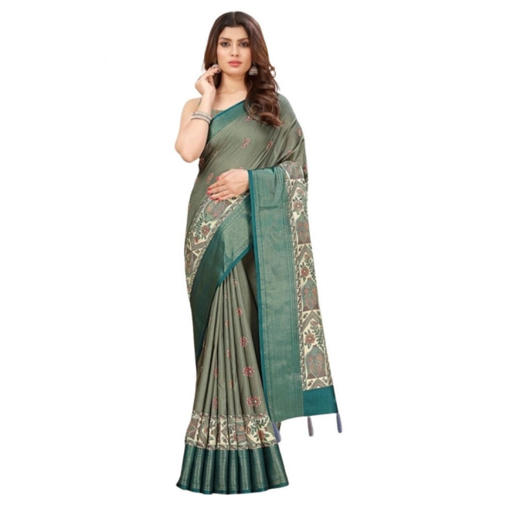 Women's Cotton Silk Printed Saree With Unstitched Blouse 5.5Mtr (Multicolor)