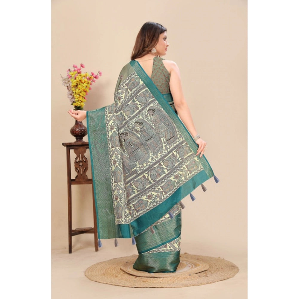 Women's Cotton Silk Printed Saree With Unstitched Blouse 5.5Mtr (Multicolor)