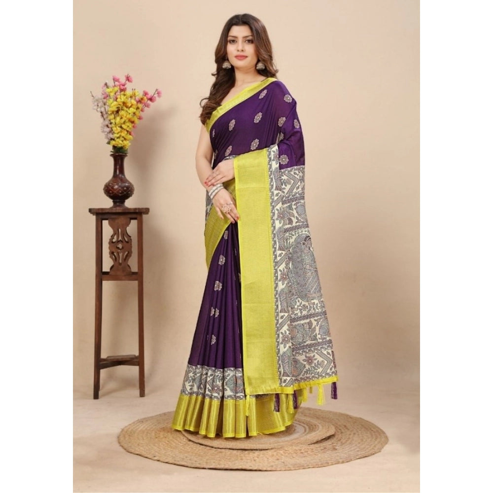 Women's Cotton Silk Printed Saree With Unstitched Blouse 5.5Mtr (Multicolor)