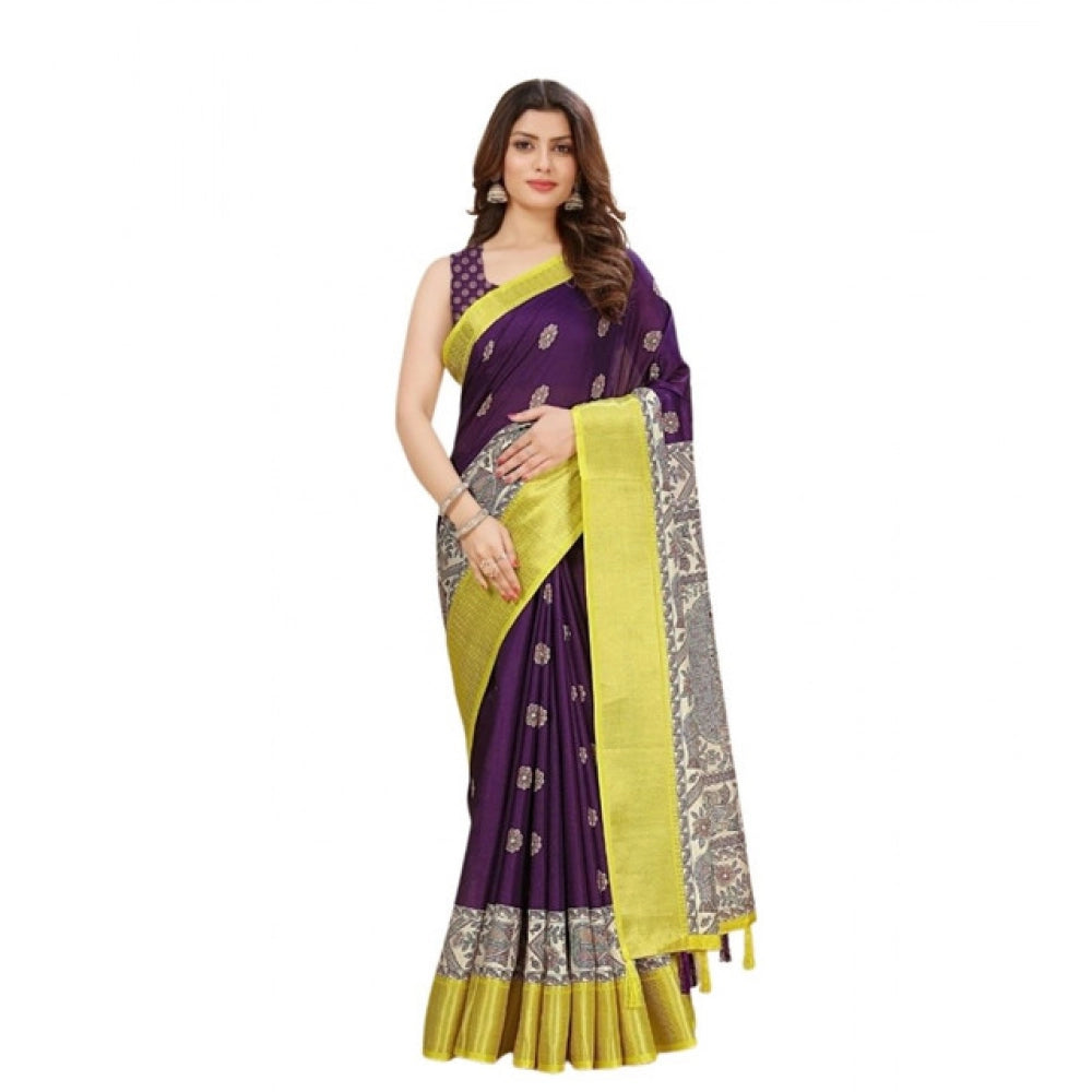 Women's Cotton Silk Printed Saree With Unstitched Blouse 5.5Mtr (Multicolor)