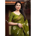 Women's Cotton Silk Printed Saree With Unstitched Blouse 5.5Mtr (Green)
