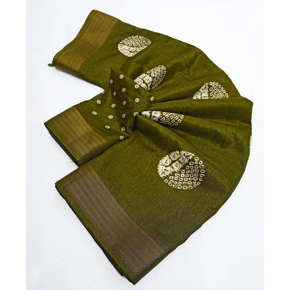 Women's Cotton Silk Printed Saree With Unstitched Blouse 5.5Mtr (Green)