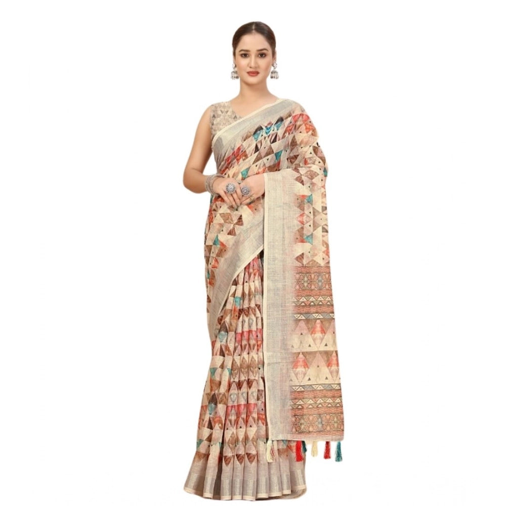 Women's Cotton Silk Printed Saree With Unstitched Blouse 5.5Mtr (Multicolor)