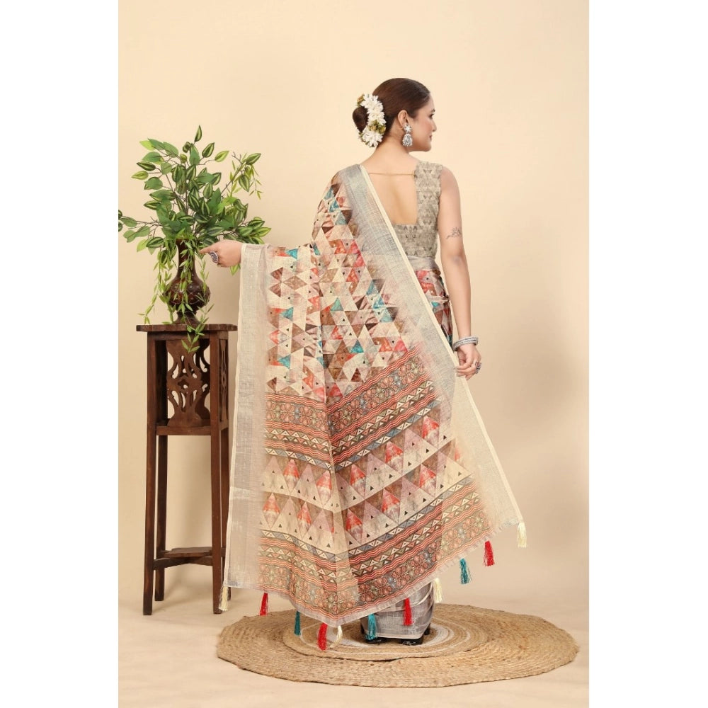 Women's Cotton Silk Printed Saree With Unstitched Blouse 5.5Mtr (Multicolor)