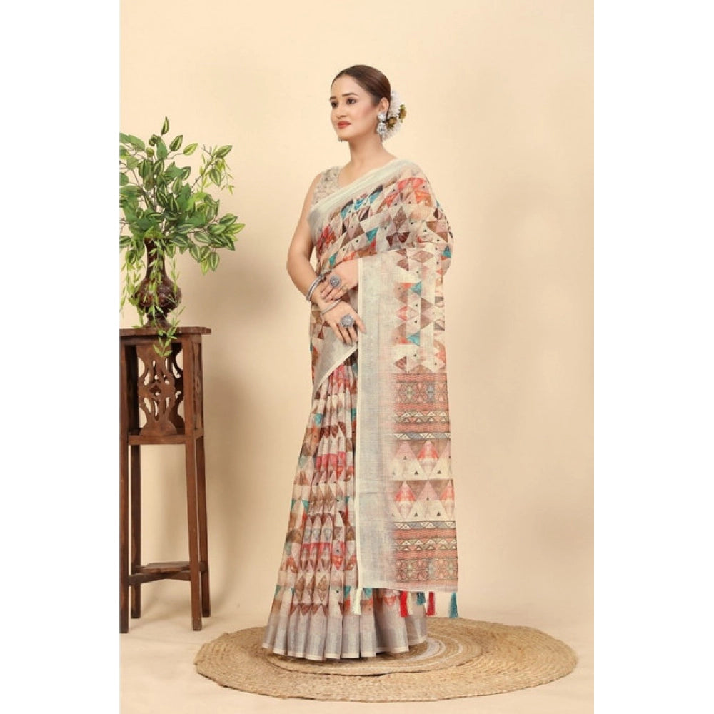 Women's Cotton Silk Printed Saree With Unstitched Blouse 5.5Mtr (Multicolor)