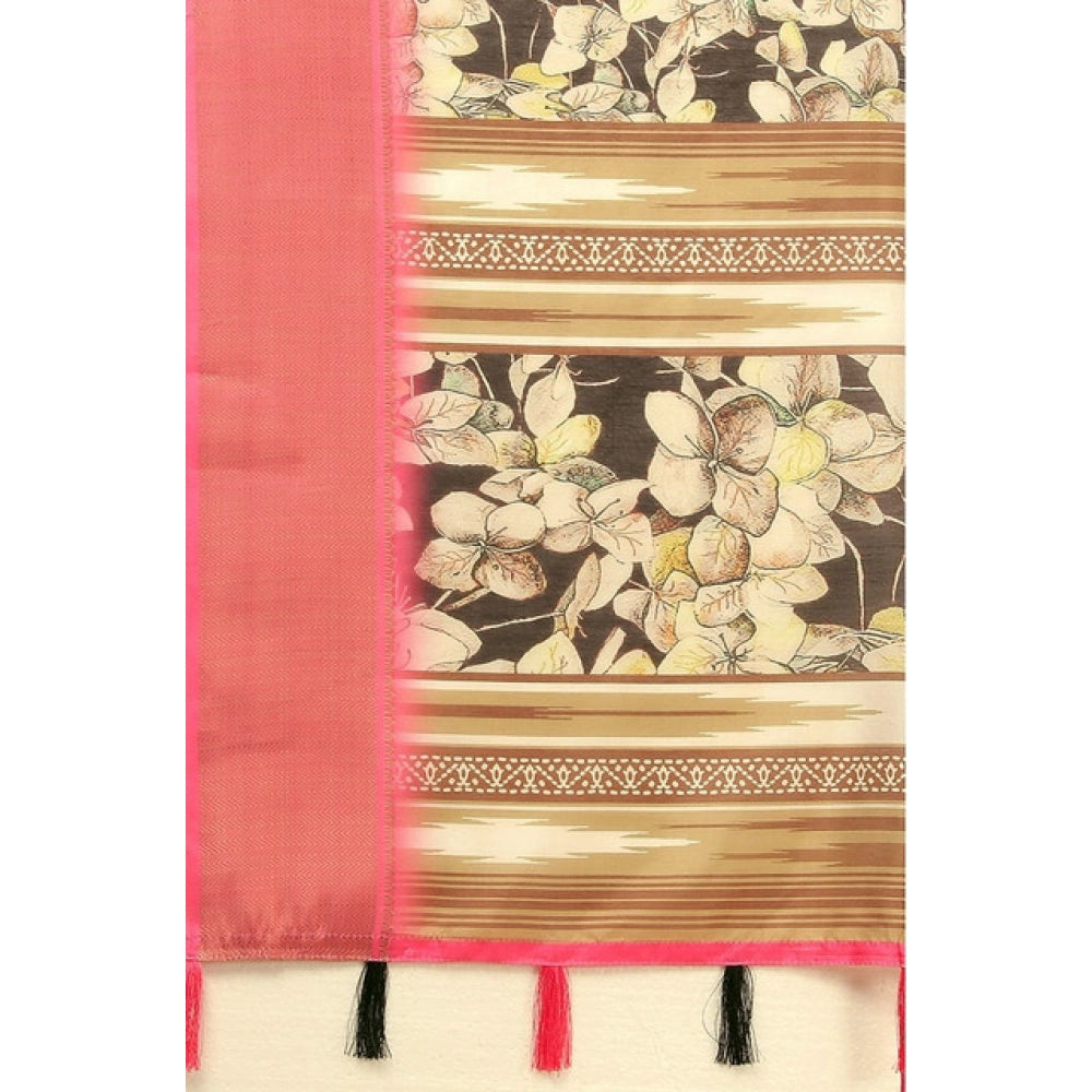 Women's Cotton Silk Floral Printed Saree With Unstitched Blouse 5.5Mtr (Black)