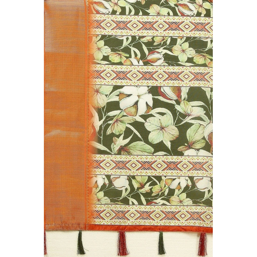 Women's Cotton Silk Floral Printed Saree With Unstitched Blouse 5.5Mtr (Multicolor)