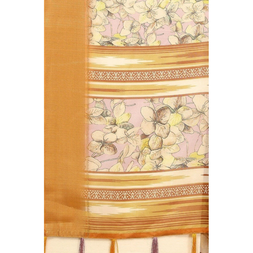 Women's Cotton Silk Floral Printed Saree With Unstitched Blouse 5.5Mtr (Lavender)