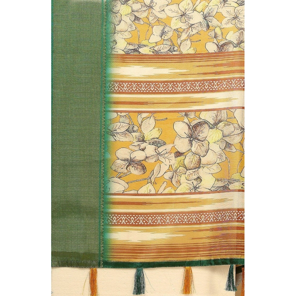 Women's Cotton Silk Floral Printed Saree With Unstitched Blouse 5.5Mtr (Mustard)