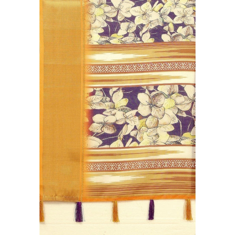 Women's Cotton Silk Floral Printed Saree With Unstitched Blouse 5.5Mtr (Purple)