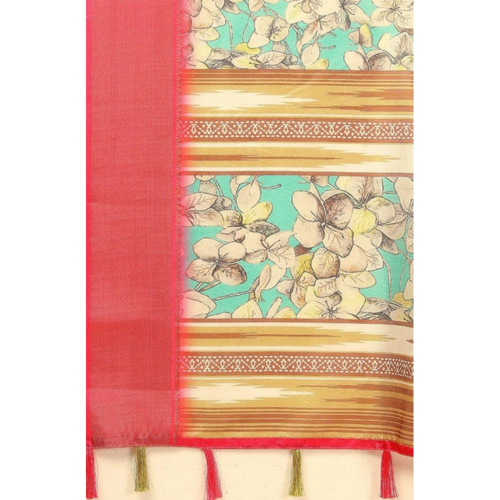 Women's Cotton Silk Floral Printed Saree With Unstitched Blouse 5.5Mtr (Multicolor)