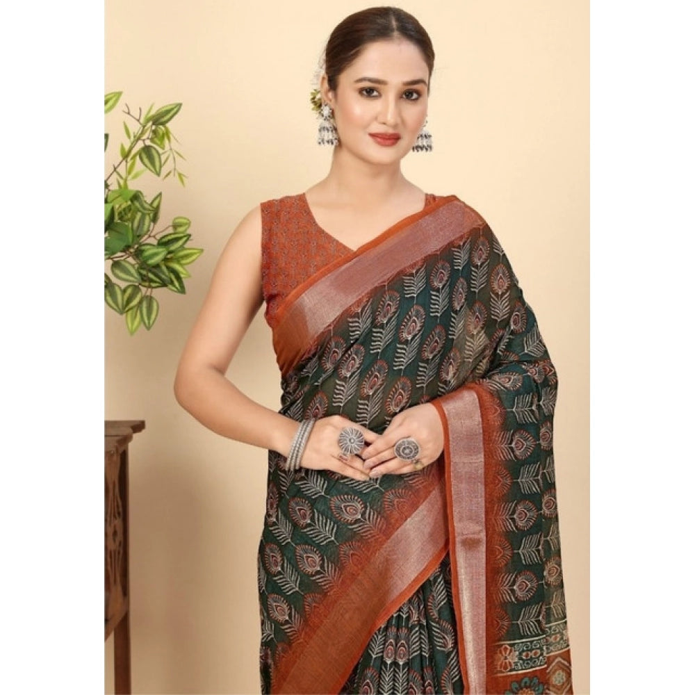 Women's Cotton Silk Printed Saree With Unstitched Blouse 5.5Mtr (Multicolor)