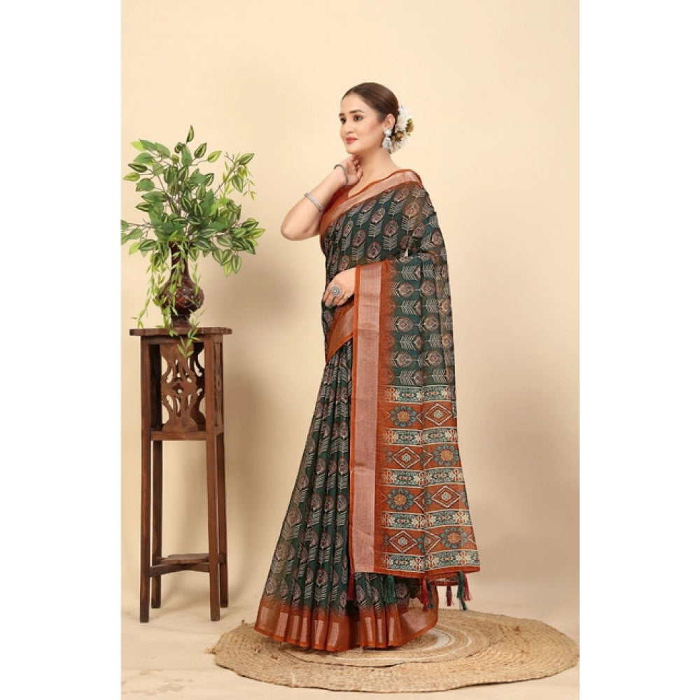 Women's Cotton Silk Printed Saree With Unstitched Blouse 5.5Mtr (Multicolor)